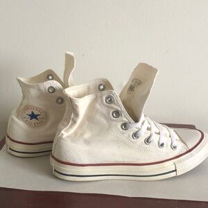 Converse Cream High Tops with Red Stripe